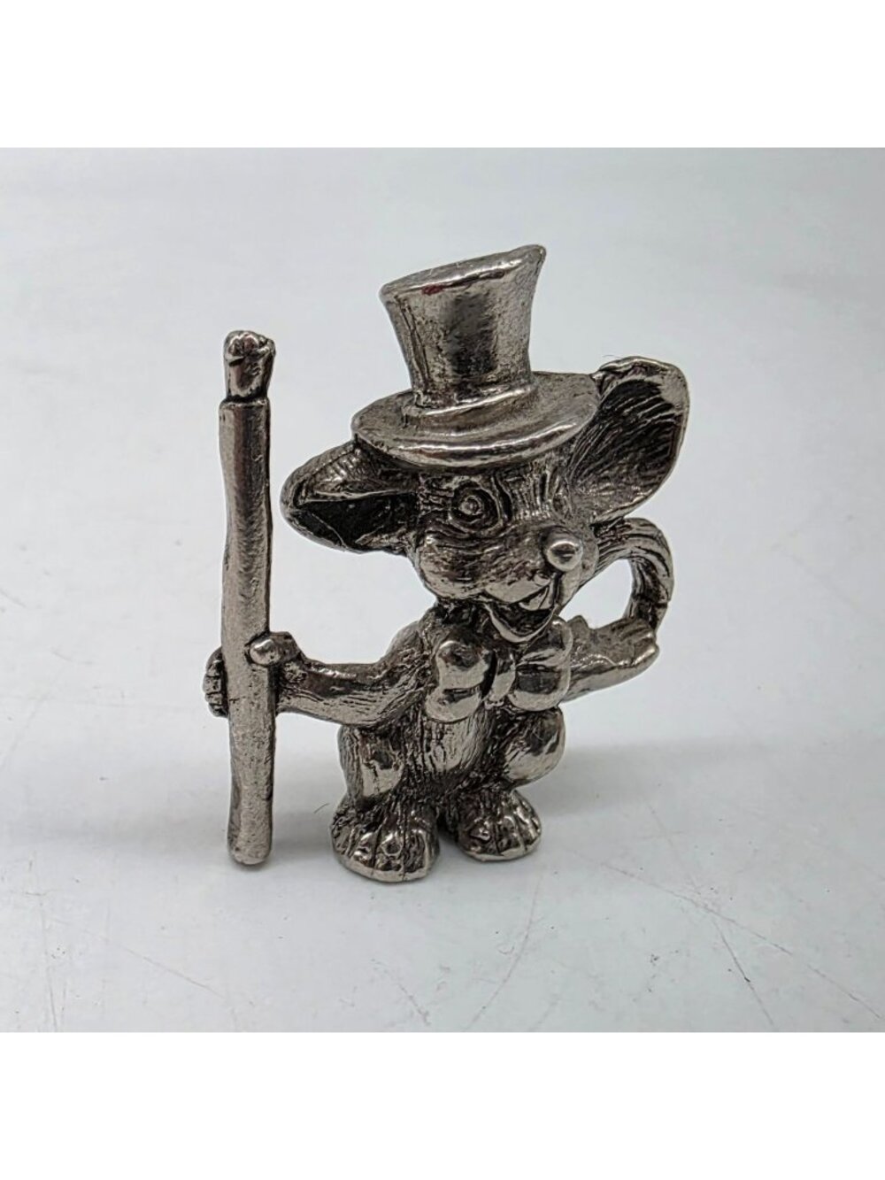 Vintage Pewter Mouse Figurine With Top Hat & Cane 1.75"